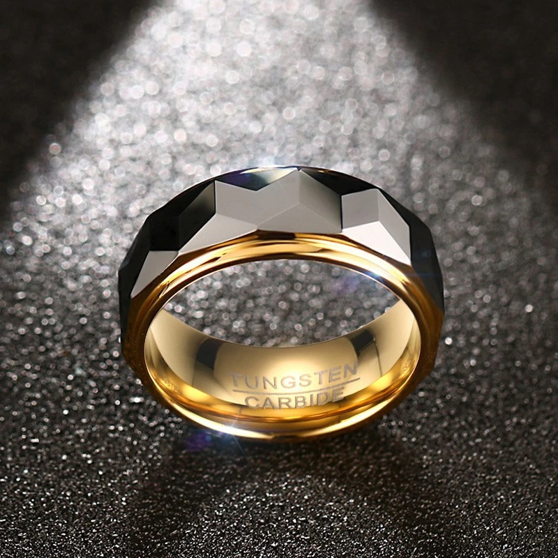 Tungsten Gold Ring Cut Flowers Between Gold