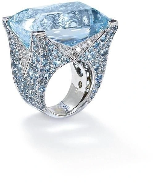 European And American Exaggerated Atmosphere Blue Square Ring