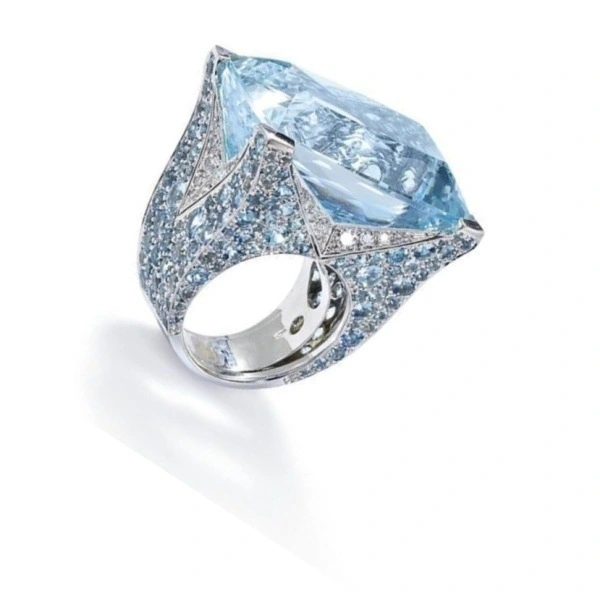 European And American Exaggerated Atmosphere Blue Square Ring