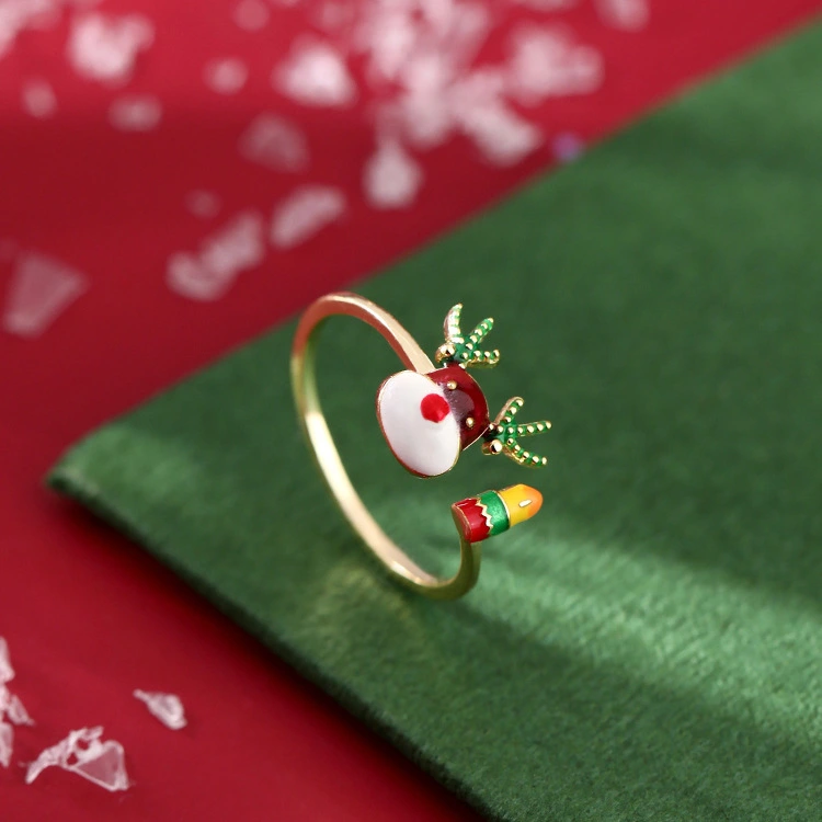 Epoxy Christmas Elk Wild Female Japanese Light Luxury Niche Design Ring Female