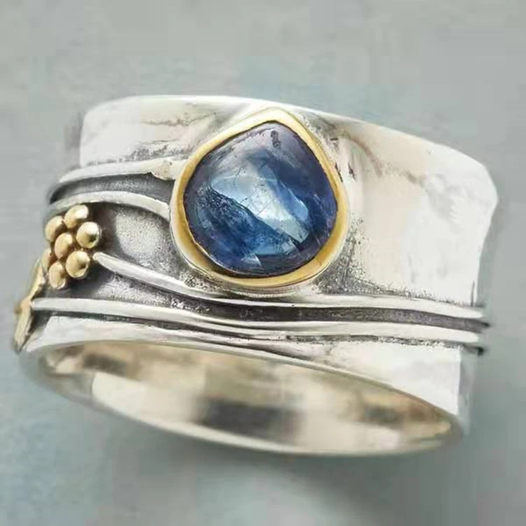 Aquamarine Ring  Water Drop Two-tone Alloy