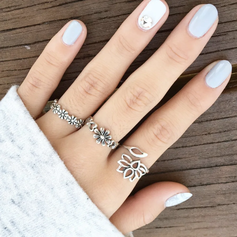 Fashion Simple Flower Hollow Ring Three Piece Set