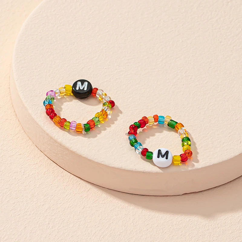 Simple And Fashionable Beaded Letter Ring