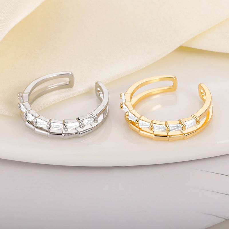 Golden Bamboo Ring Double Layer Ladies Zircon