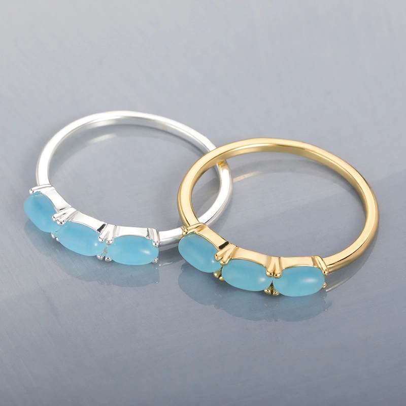 Blue Stone Ring Ladies Simple Style