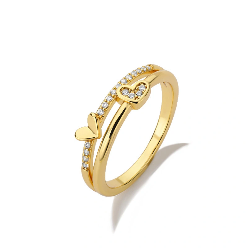 Gold Double Layer Small Love Ring With Micro-inlaid Zircon