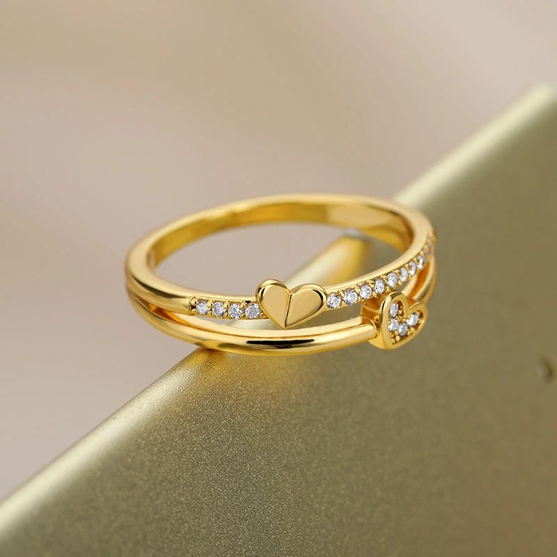 Gold Double Layer Small Love Ring With Micro-inlaid Zircon