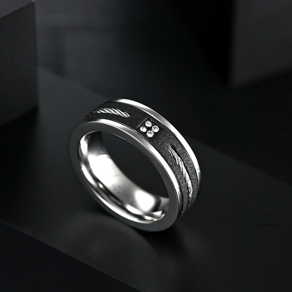 Men's Frosted Stainless Steel Inlaid Wire Rope Ring