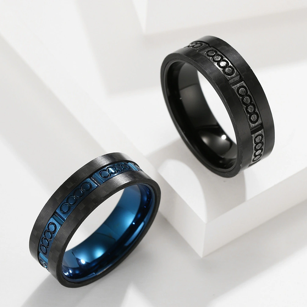 Men's Stainless Steel Antique Plating Solid Carbon Fiber Ring