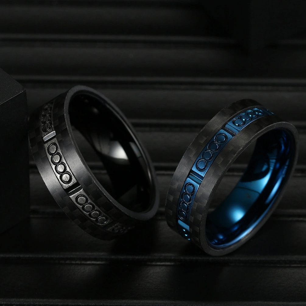 Men's Stainless Steel Antique Plating Solid Carbon Fiber Ring