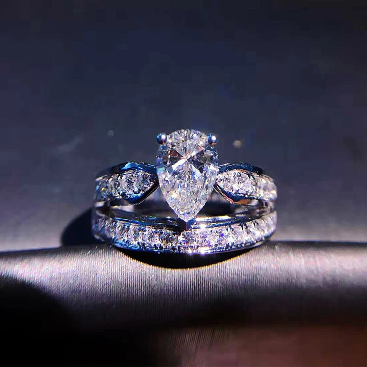 Simulation Special-shaped Drop Diamond Micro-inlaid New Double Crown Female Ring