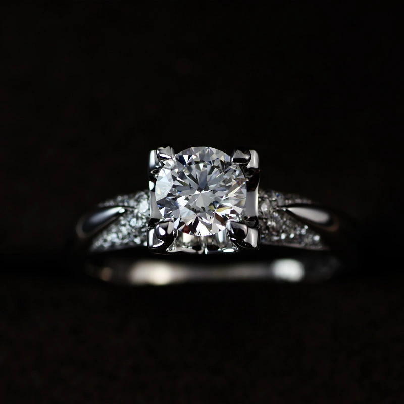 Electroplated White Gold Golden Bull Head Four-claw Diamond Ring Setting