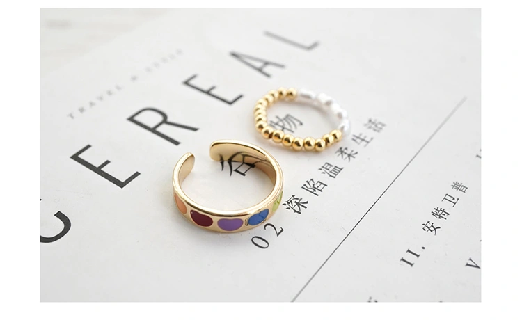 Temperament Round Bead Irregular Color Love Ring