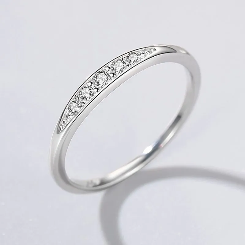 Simple And  Diamond Studded Thin Row  Small And Versatile Ring