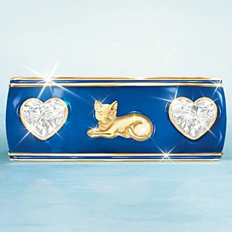 Heart-shaped Cat Ring Two-color Plating