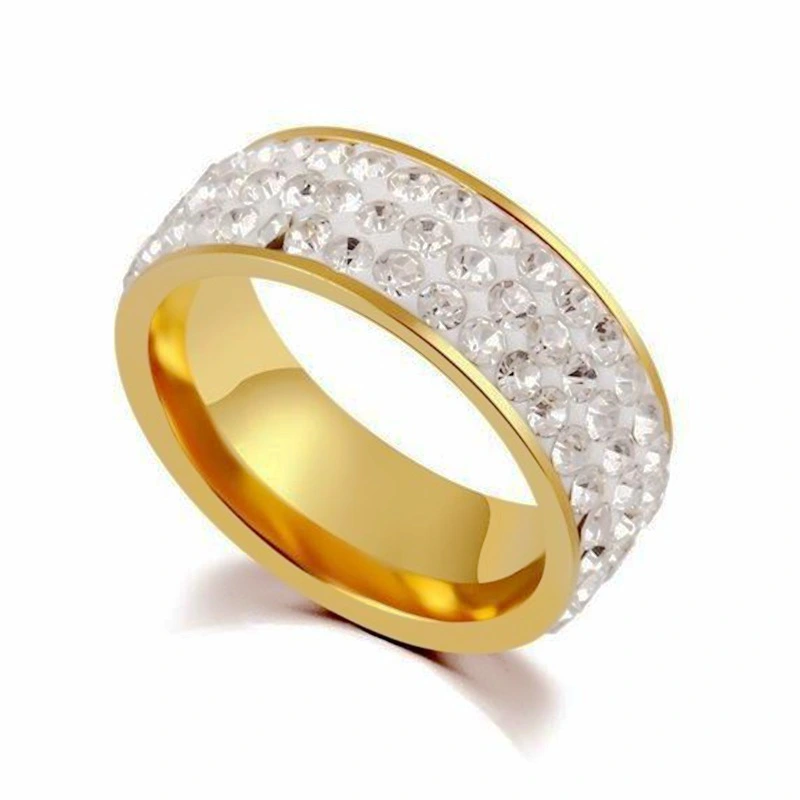 Five Row Diamond Fashion Stainless Steel Couple Ring Yiwu Jewelry