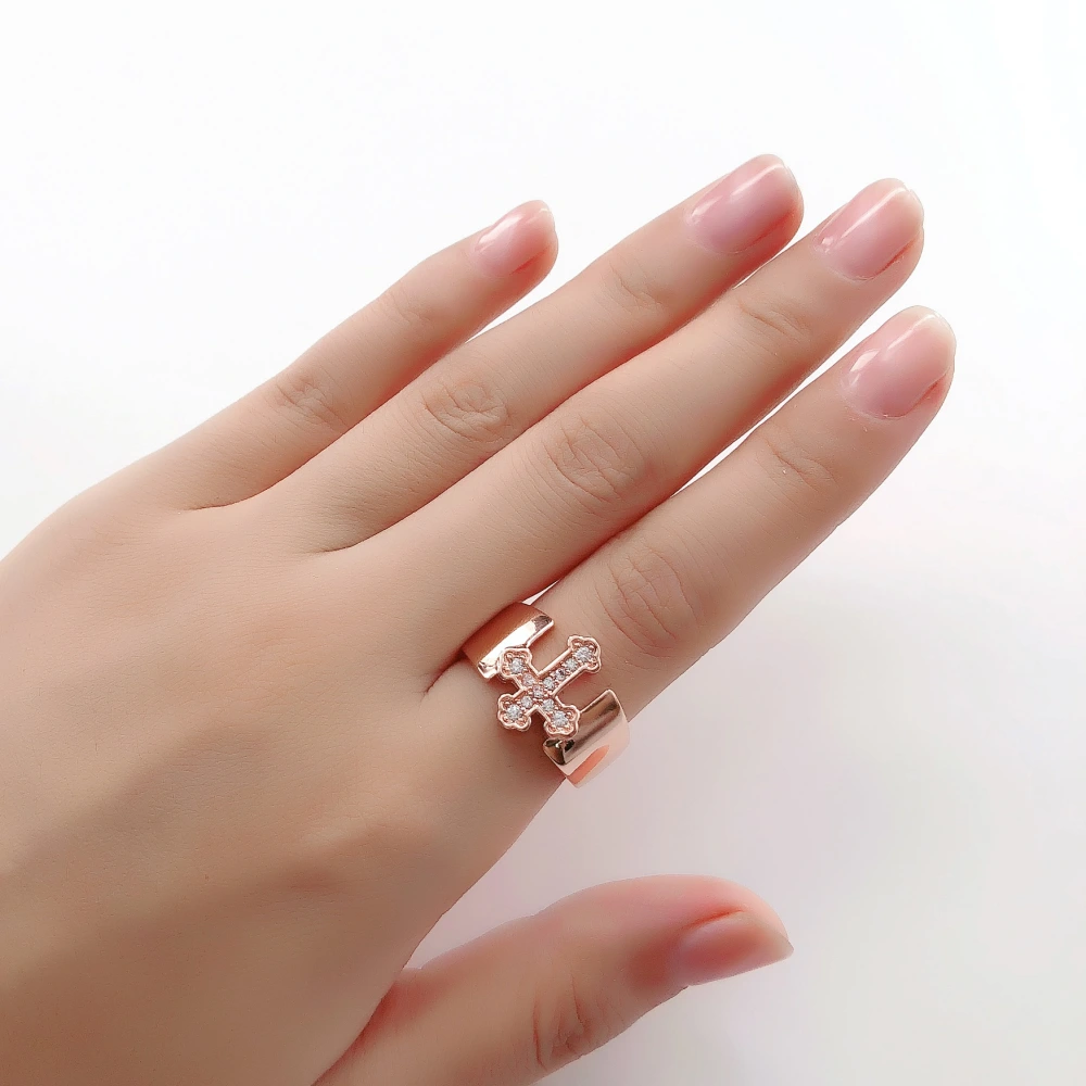 Simple Cross Shape Micro Inlaid Zircon Rose Gold Plated Women's Ring