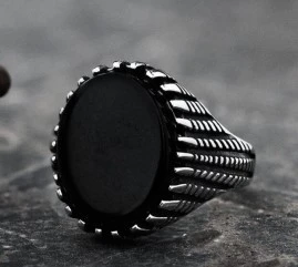 Black Semi-precious Stones Simple Ins Wind Unisex Ring