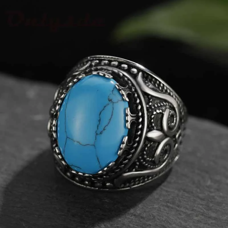 Personalized Retro Punk Turquoise Tiger Eye Men's Ring Stainless Steel