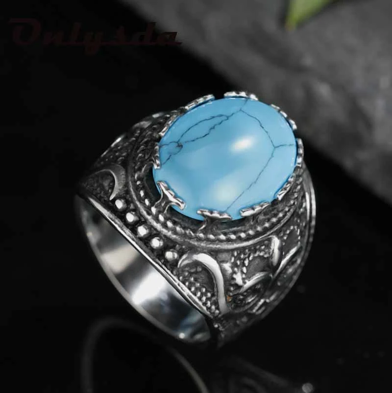 Personalized Retro Punk Turquoise Tiger Eye Men's Ring Stainless Steel