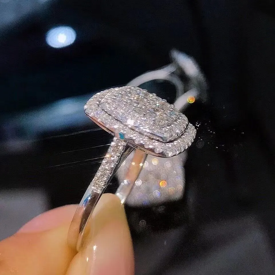 Women's Glitter Diamond Square Princess Ring