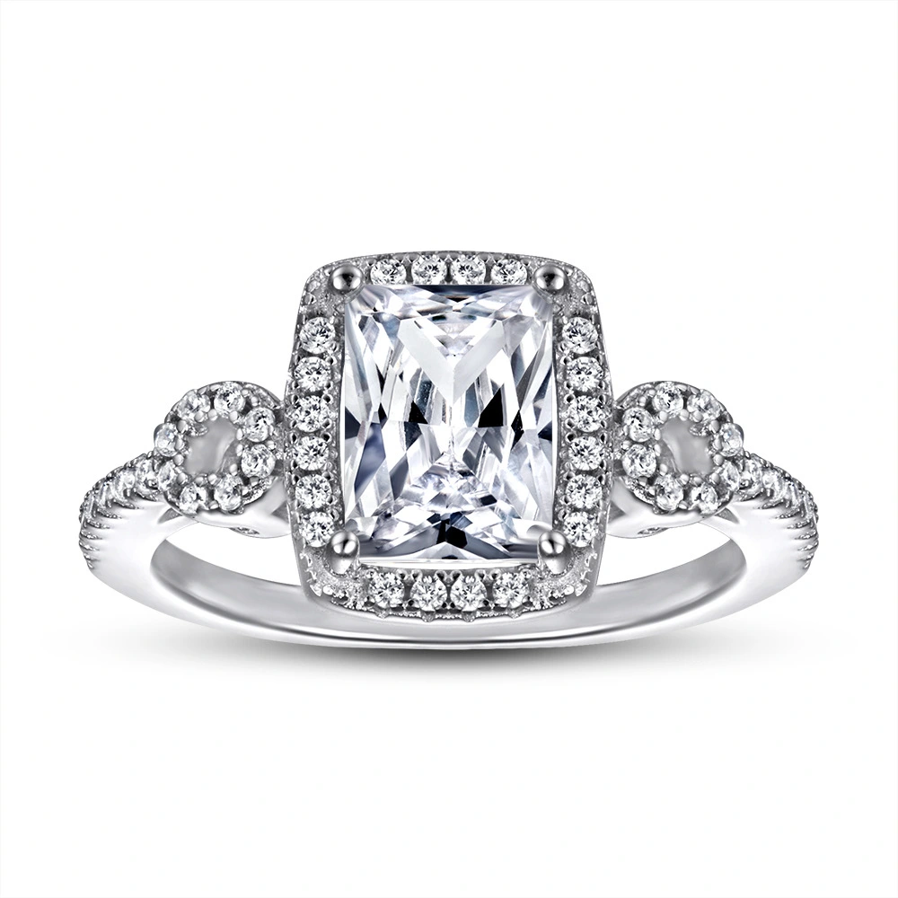 Female Sterling Silver Zircon Square Diamond Ring Simulation Diamond
