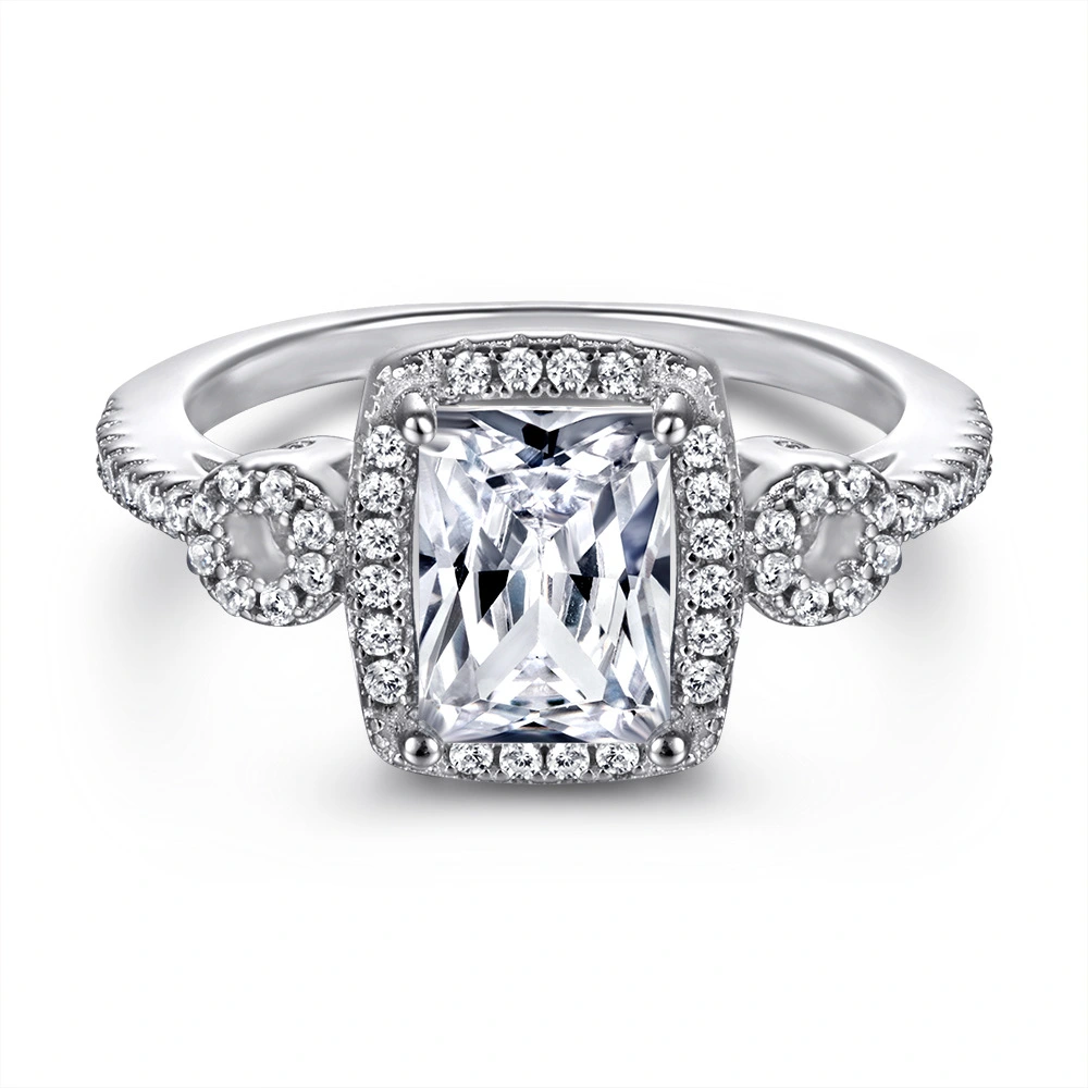 Female Sterling Silver Zircon Square Diamond Ring Simulation Diamond