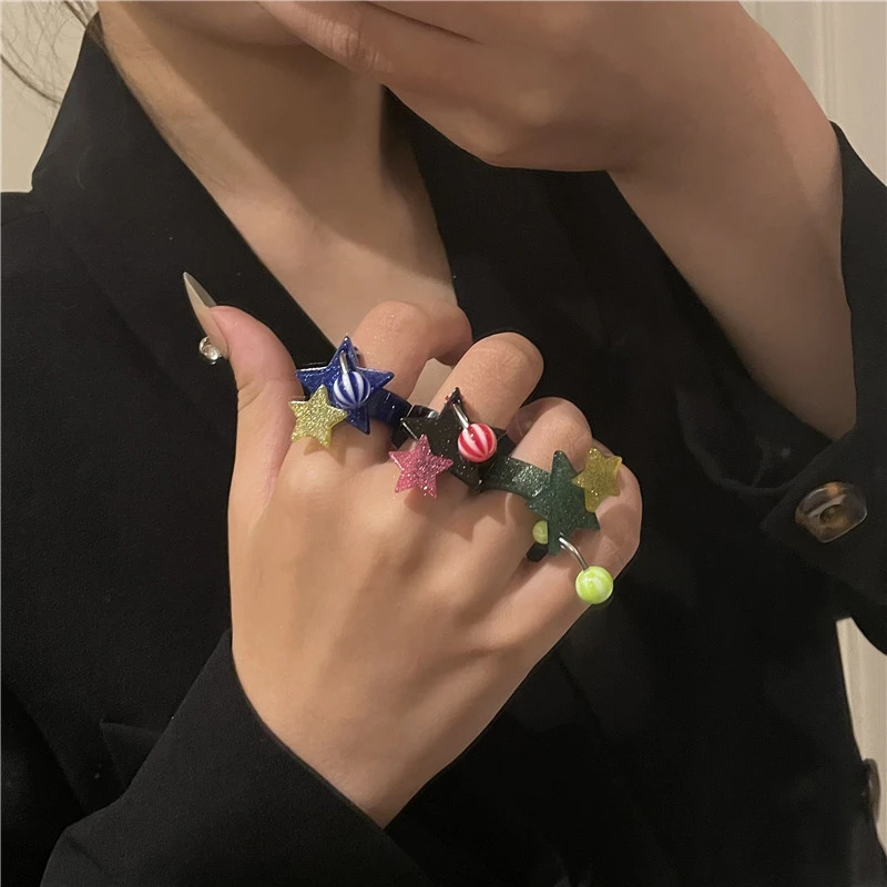 Glitter Ball Five-pointed Star INS Wind Ring Girl