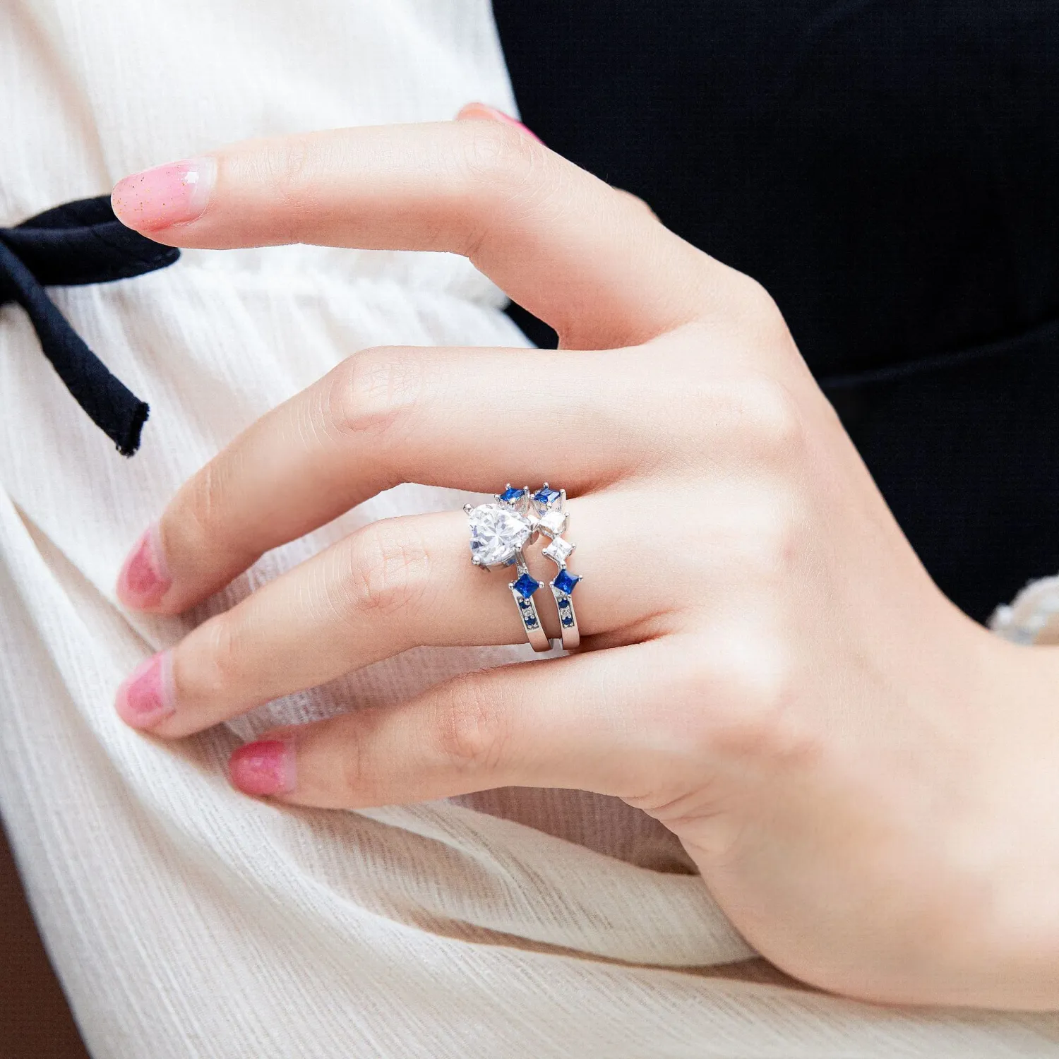 Sterling Silver Ring Female Heart-shaped Zircon