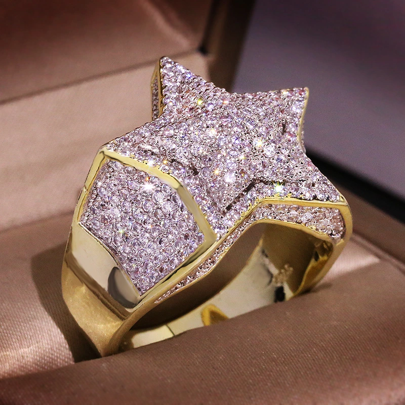 Two-tone Plated Micro-inlaid Zircon Hip-hop Hipster Ring