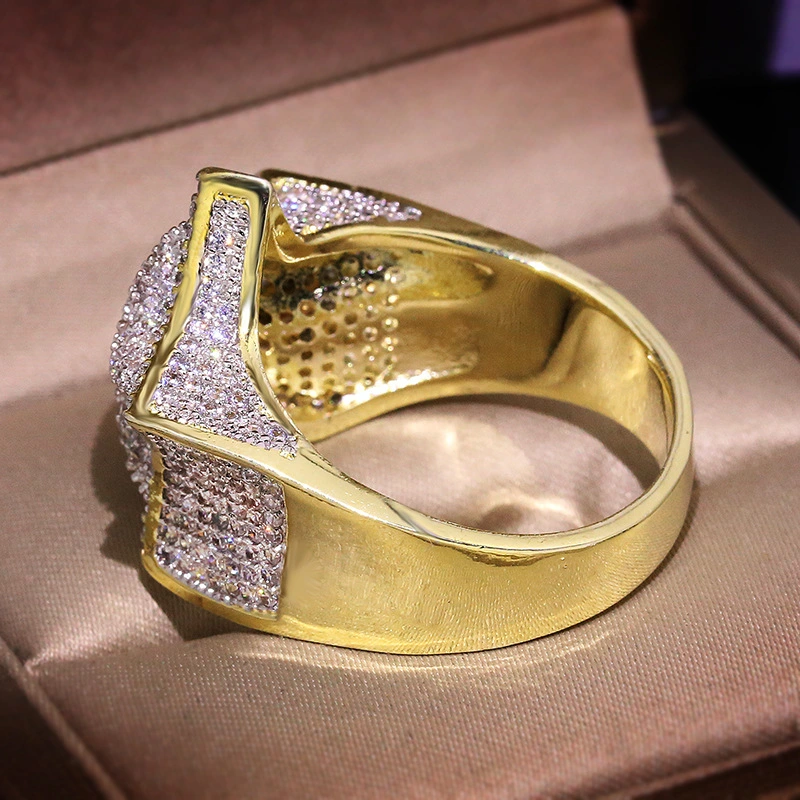 Two-tone Plated Micro-inlaid Zircon Hip-hop Hipster Ring