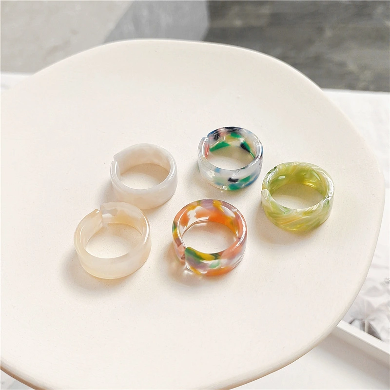 Adjustable Retro Niche Candy Color Acrylic Marble Texture Design Ring