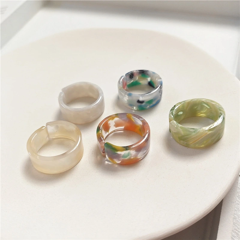 Adjustable Retro Niche Candy Color Acrylic Marble Texture Design Ring