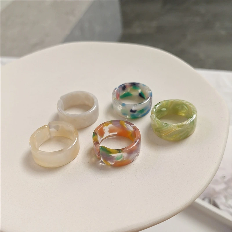 Adjustable Retro Niche Candy Color Acrylic Marble Texture Design Ring
