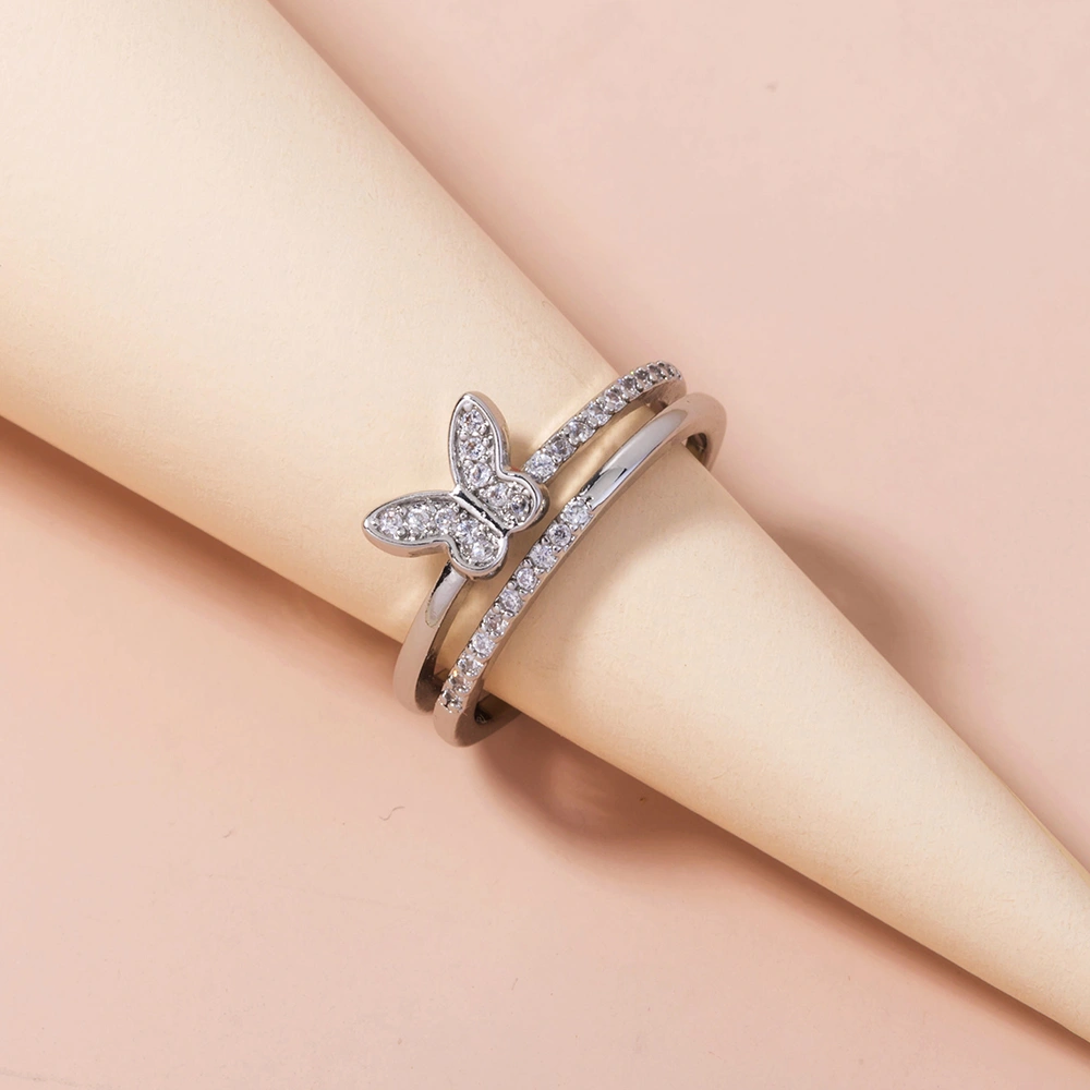 Delicate micro-inlaid Butterfly Ring, adjustable hand inlaid Zircon Ring Female