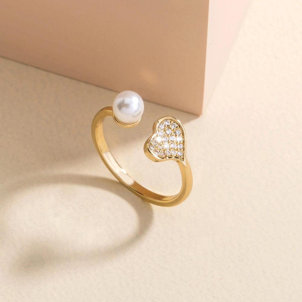 Heart-shaped Pearl Diamond Heart-shaped Pearl Ring Girl