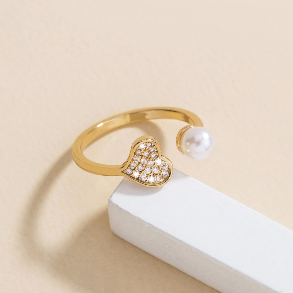 Heart-shaped Pearl Diamond Heart-shaped Pearl Ring Girl