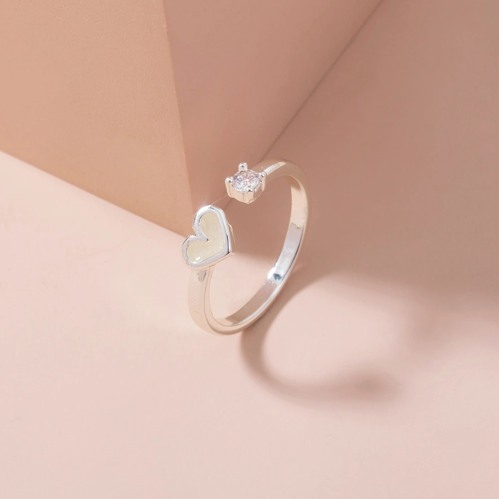 Glow-in-the-dark open heart adjustable ring