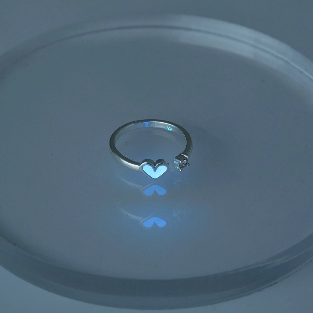Glow-in-the-dark open heart adjustable ring