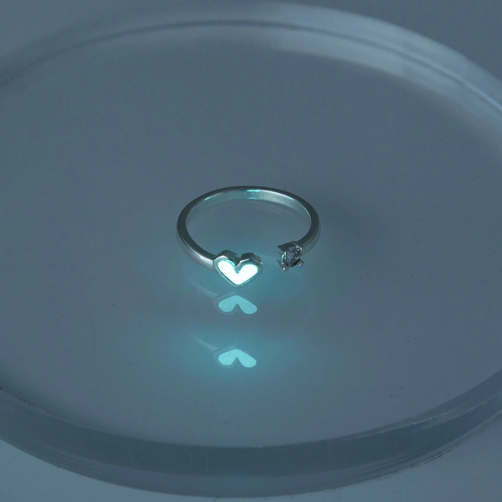 Glow-in-the-dark open heart adjustable ring