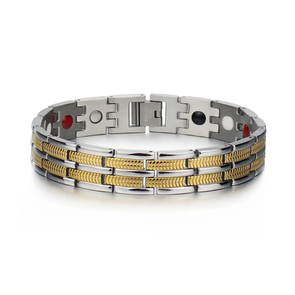 Titanium Steel Between Gold Single Row Magnet Bracelet