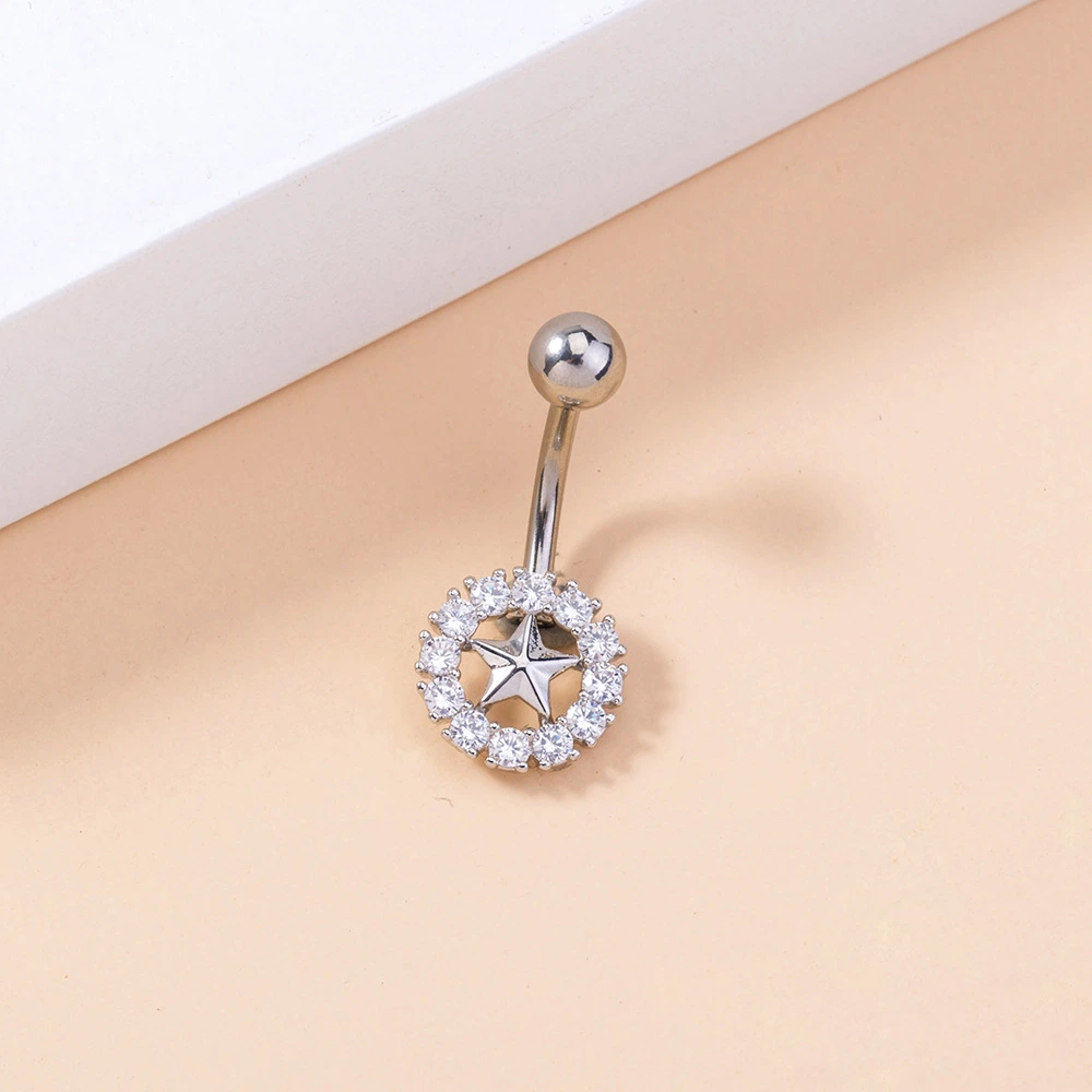 Exaggerated Personality Micro-inlaid Round Five-pointed Star Belly Button