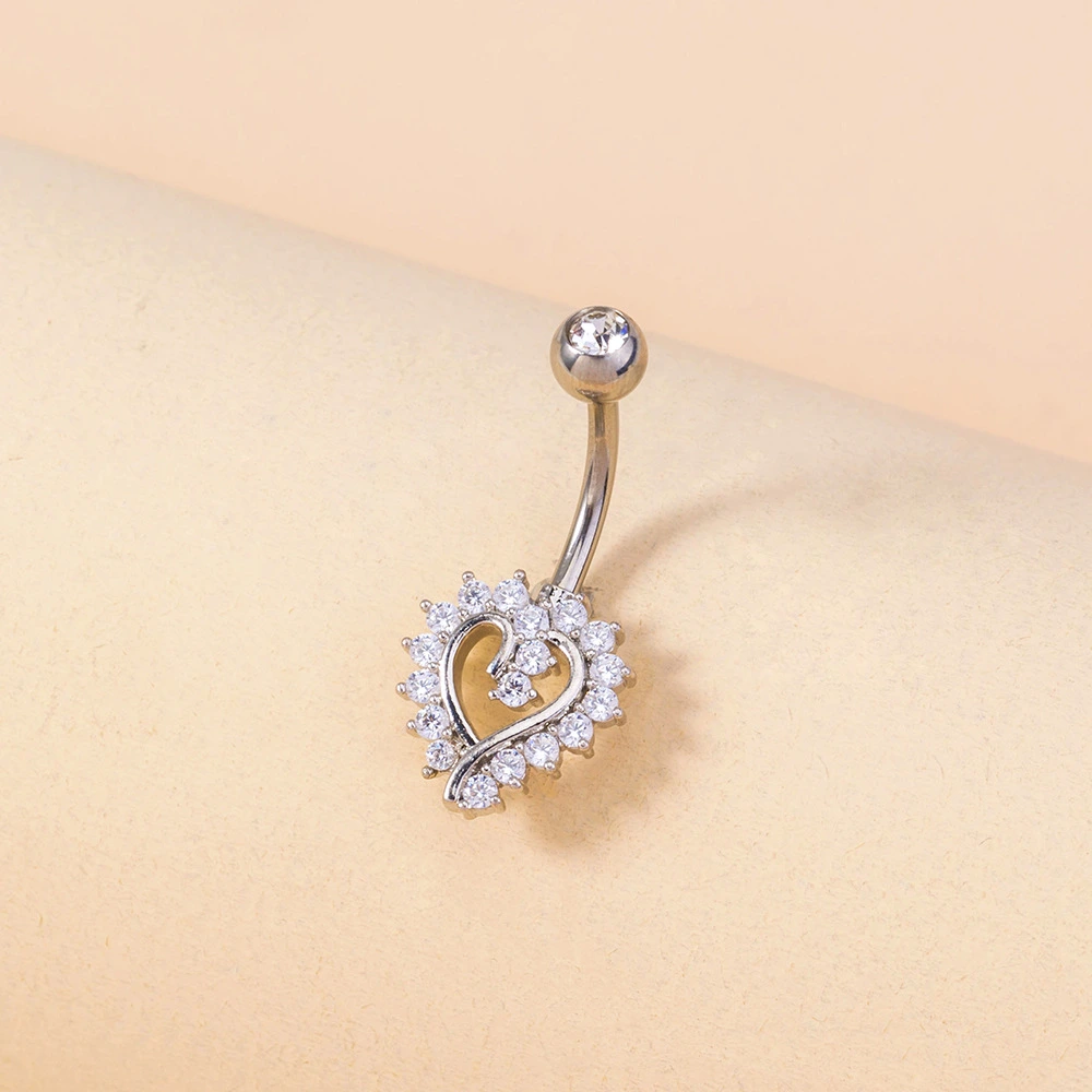 New Product Simple Micro-inlaid Heart-shaped Belly Button Nail Zircon