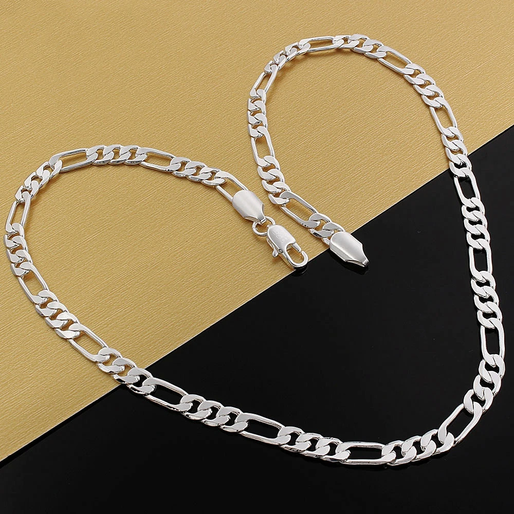 Silver-plated Fashion Classic 6MM Flat Three-room Chain