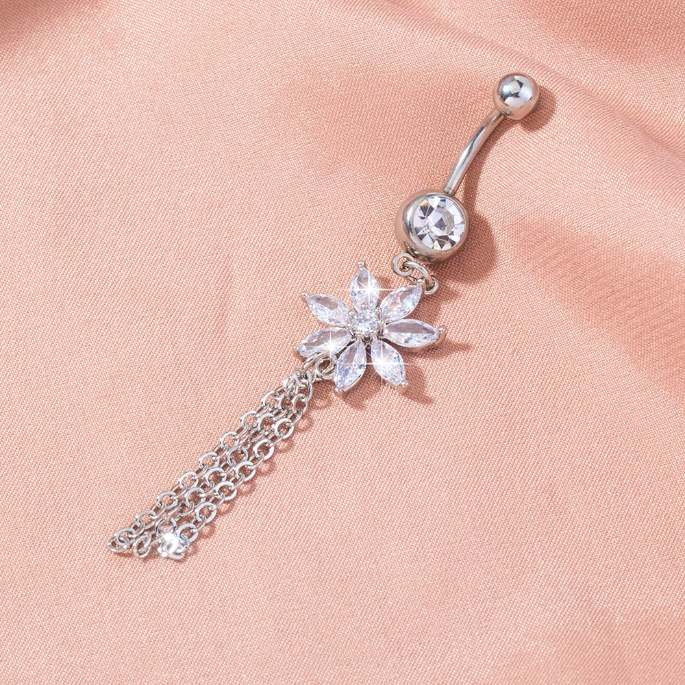 New Simple Style Flower Chain Zircon Belly Button Ring