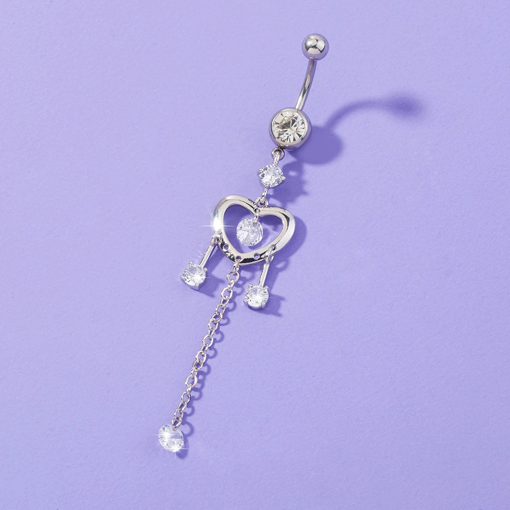 Heart-shaped Chain Zircon Belly Button Ring