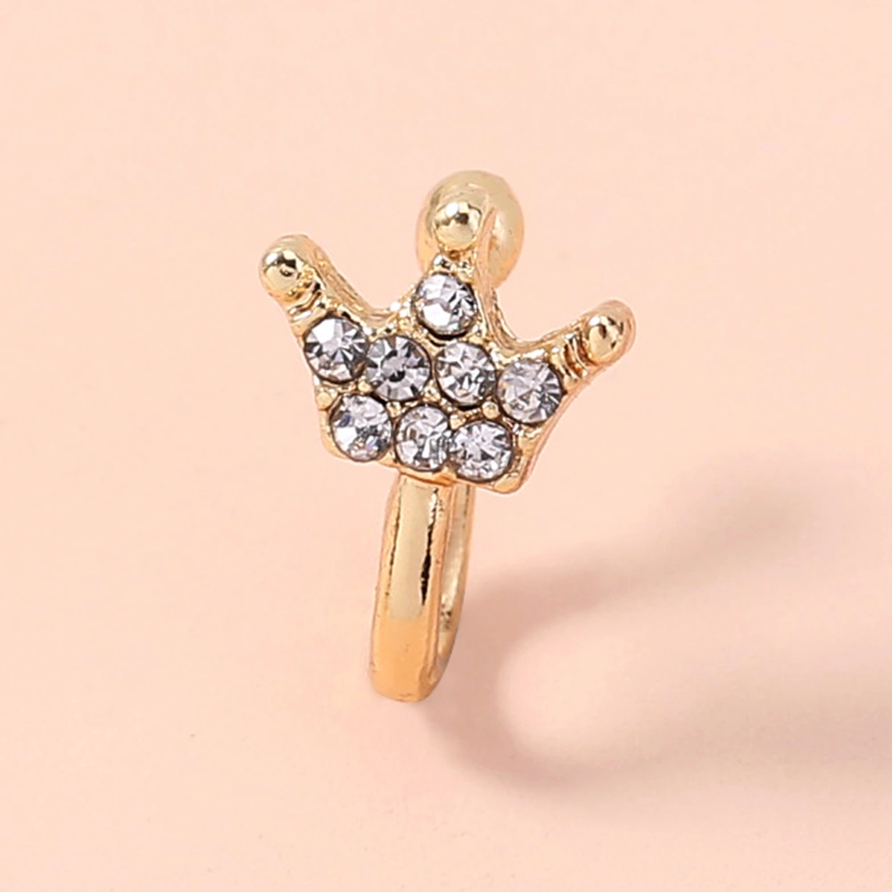 Gold rhinestone nose ring, mini crown rhinestone nose ring, piercing crown nose clip