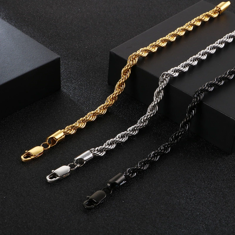 Gold-plated 18k Twist Chain Stainless Steel Braided Twisted Rope Jewelry