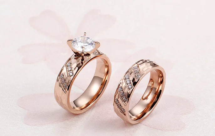 Steel Couple Ring Pair 18K Diamond Jewelry Factory Supply