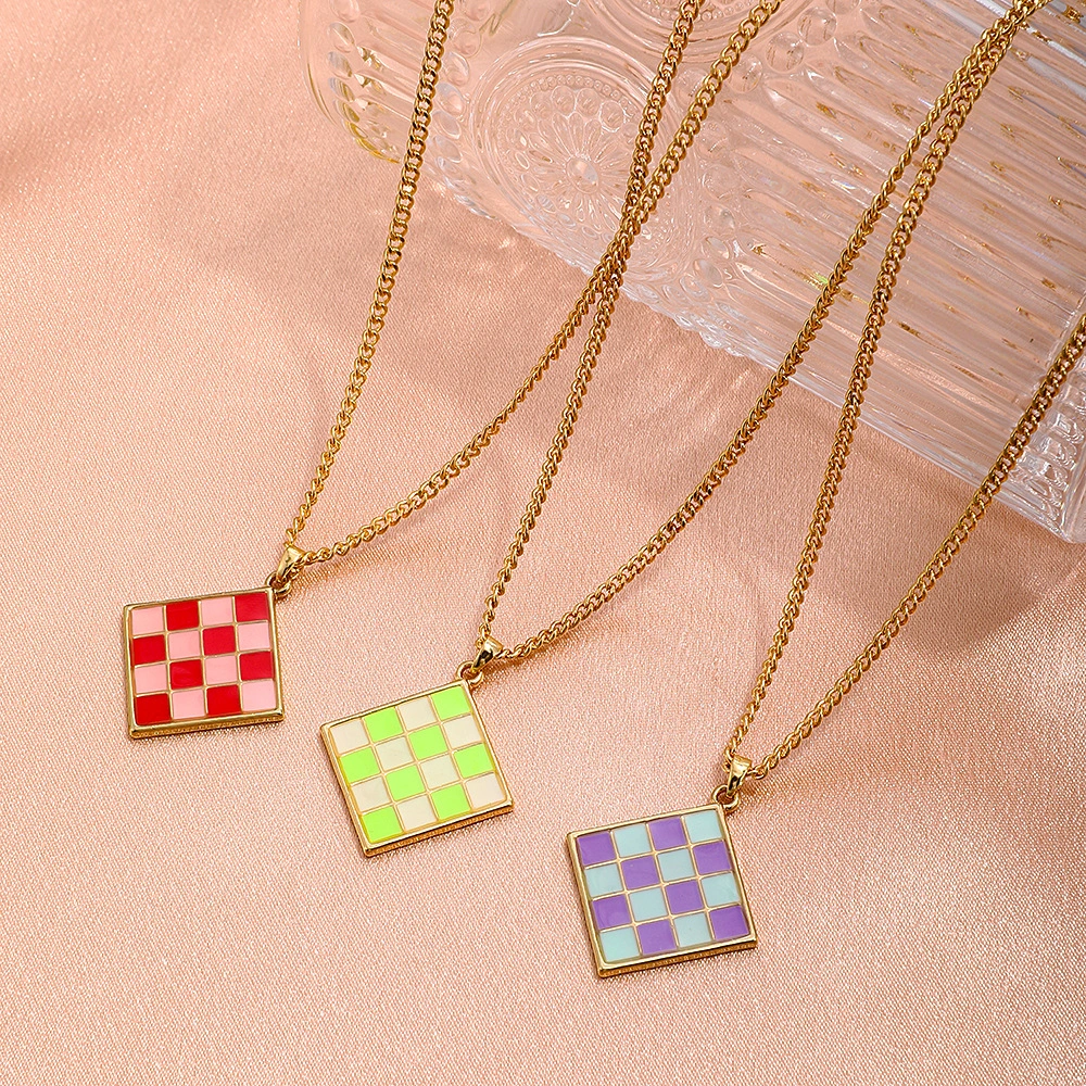 Sweet Square Clavicle Chain Drawing Board Color Matching Necklace Female